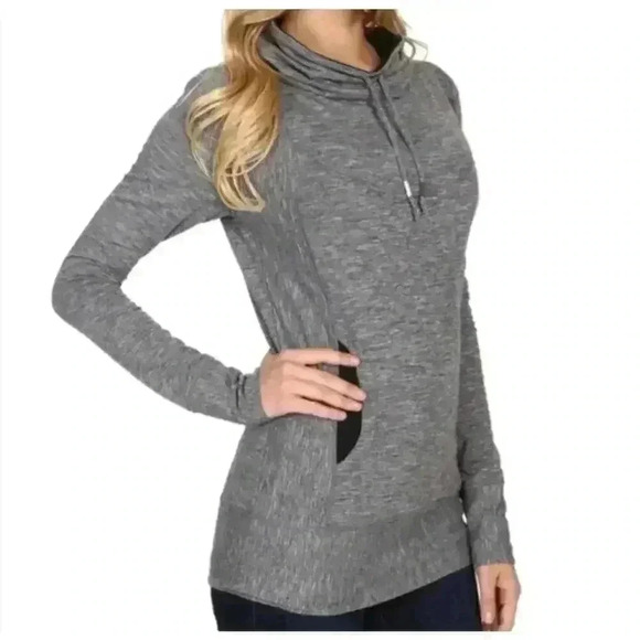 Prana Women’s Medium Long Sleeve Cowl Neck Pullover with Pockets Dark Gray - Picture 2 of 8